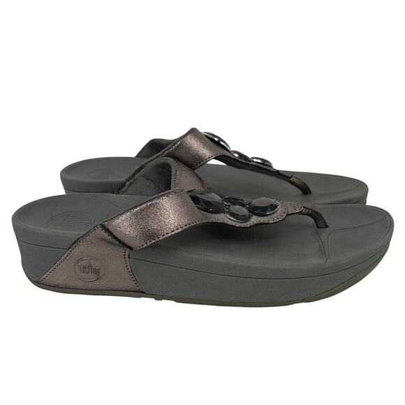 FitFlop Thong Sandals Size 8 Jeweled Metallic Slip On Toe Post Flip Flop Shimmer - Picture 1 of 10